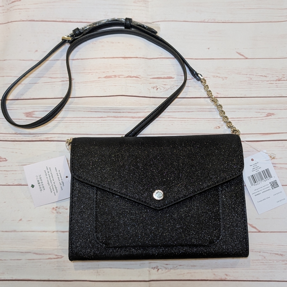 🎉 SALE 🎉 NWT Kate Spade Tinsel Flap Crossbody Convertible Clutch Glitter